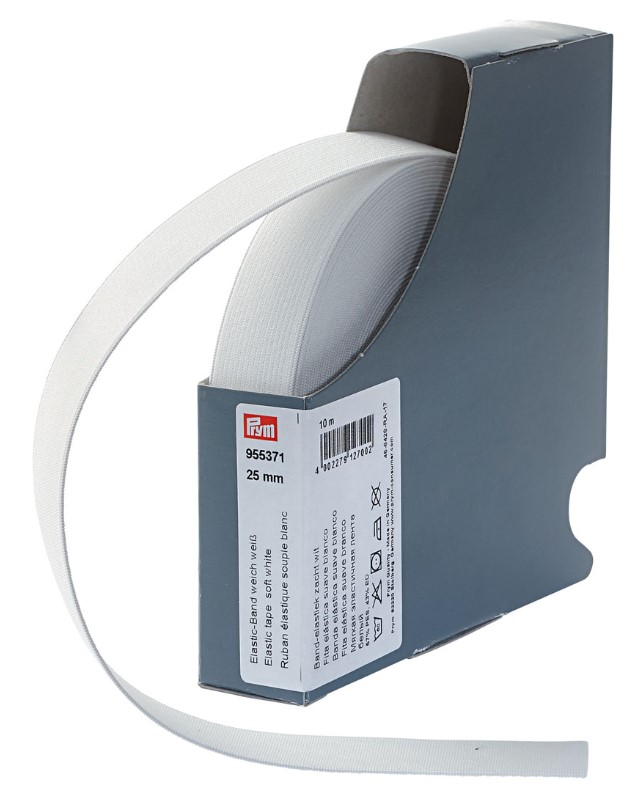 

Мягкая эластичная лента Prym, 25 мм x 10 м, цвет: белый, арт. 955371