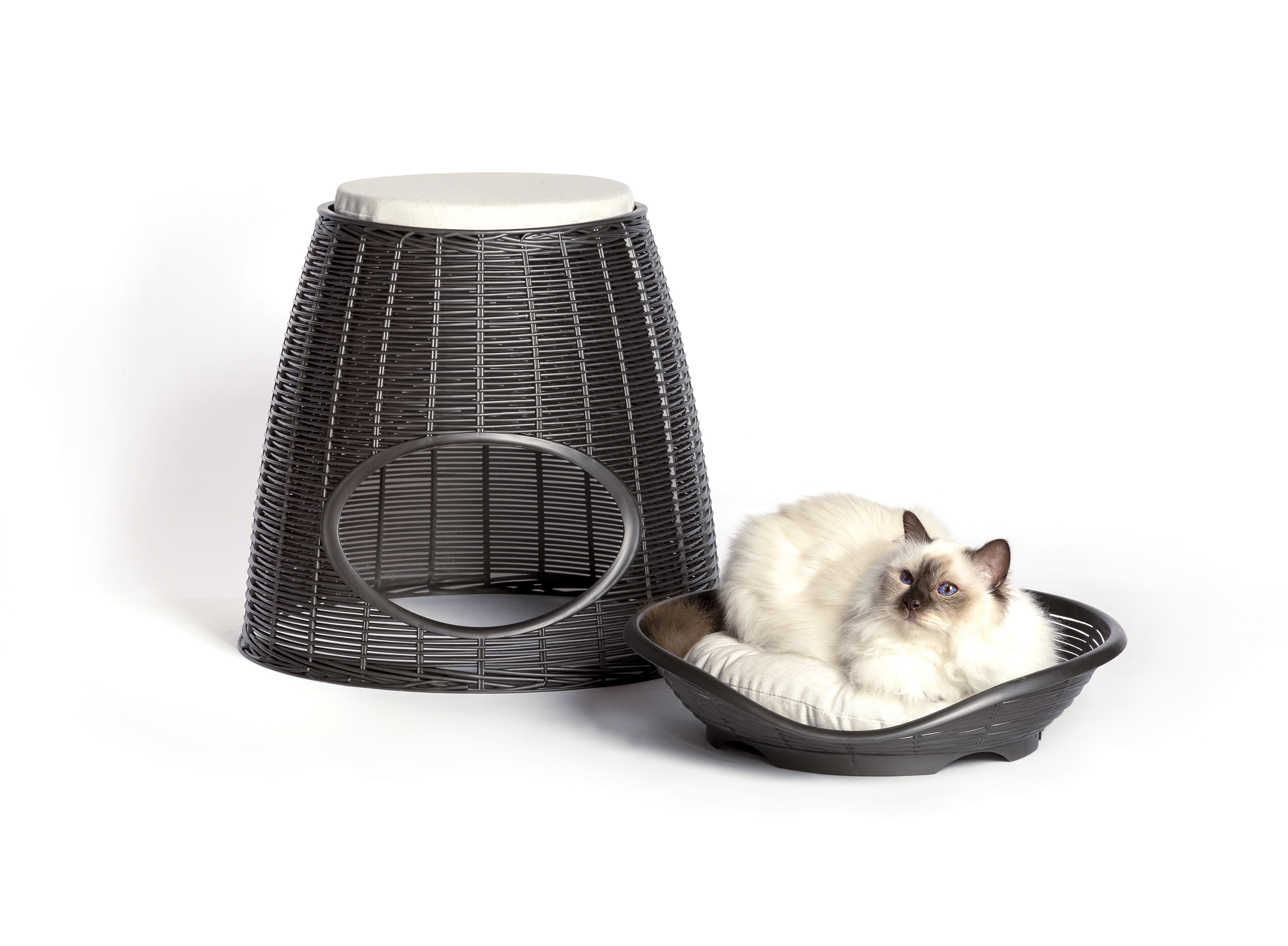 фото Домик для кошек bama pet pasha с подушечками, коричневый, 52x60x46см