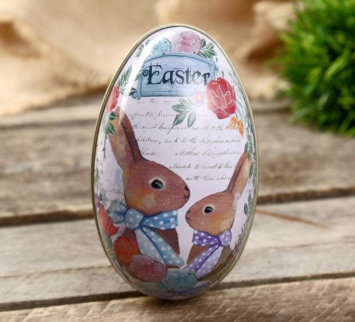 

Шкатулка яйцо металлическая Кролики, Разноцветный