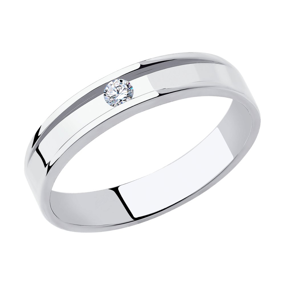 Кольцо обручальное из белого золота с бриллиантом р. 16 SOKOLOV Diamonds 1112299-01