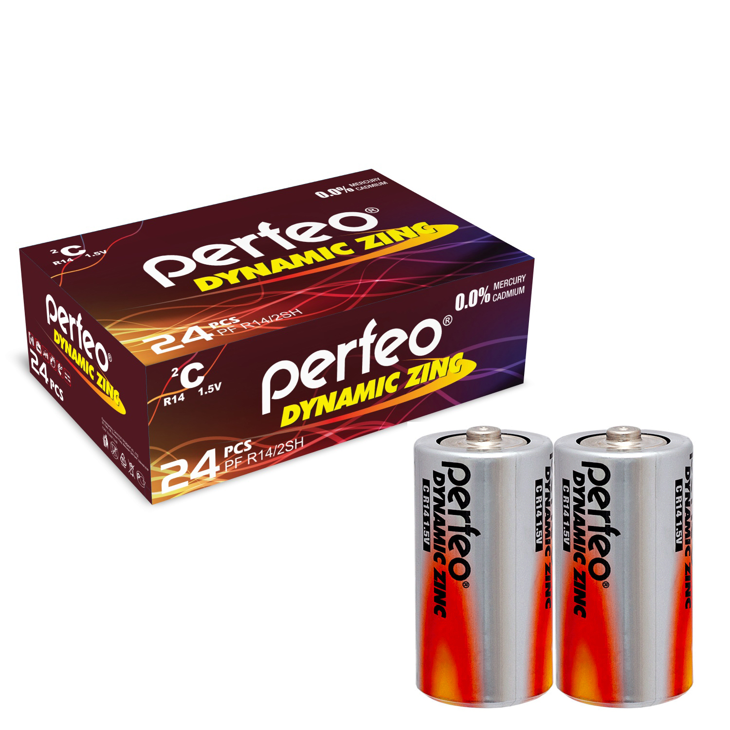 Батарейка Perfeo R14/2SH Dynamic Zinc 24 шт батарейки perfeo dynamic zinc aa lr6 60 шт 30x2 шт