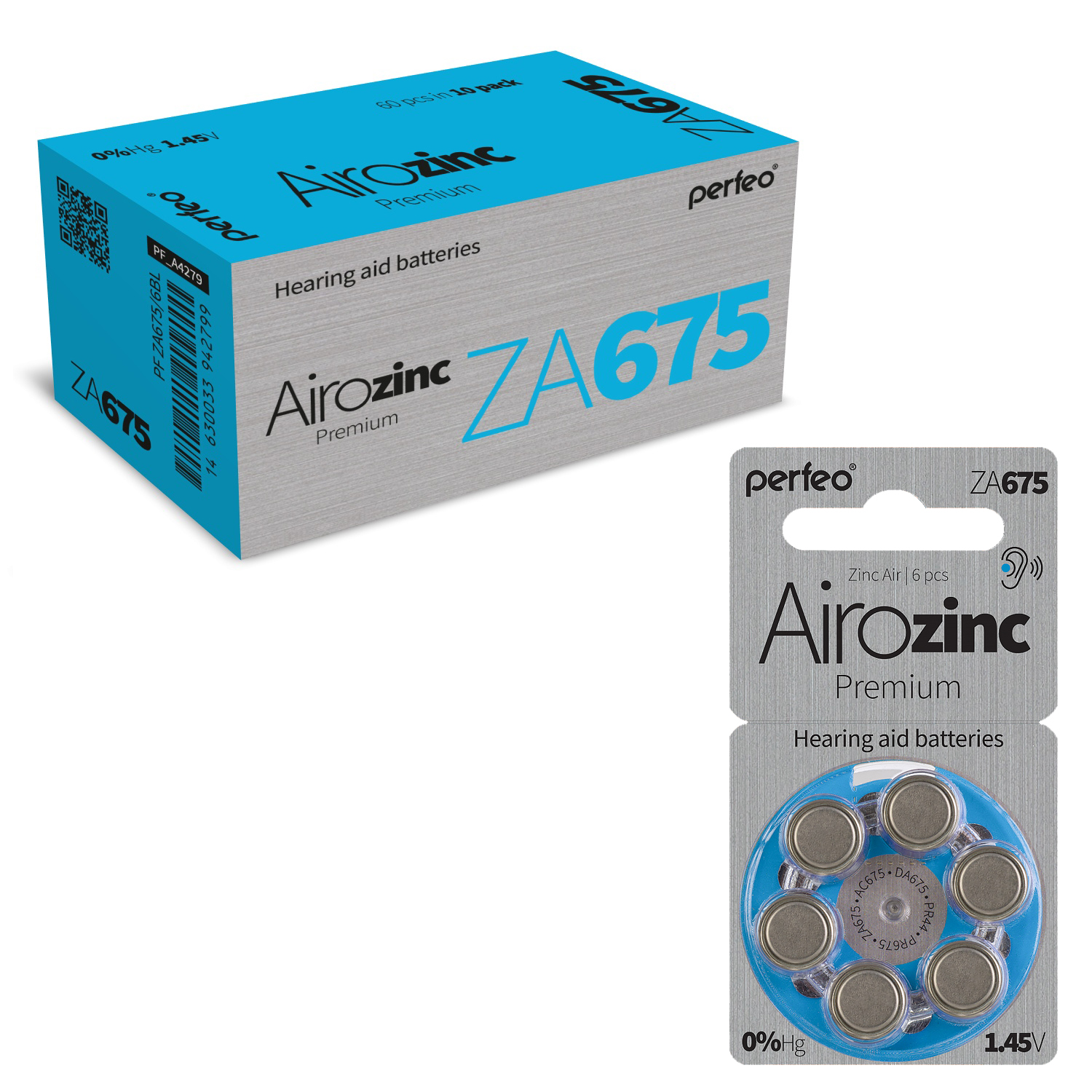 Батарейка Perfeo ZA675/6BL Airozinc Premium 60 шт
