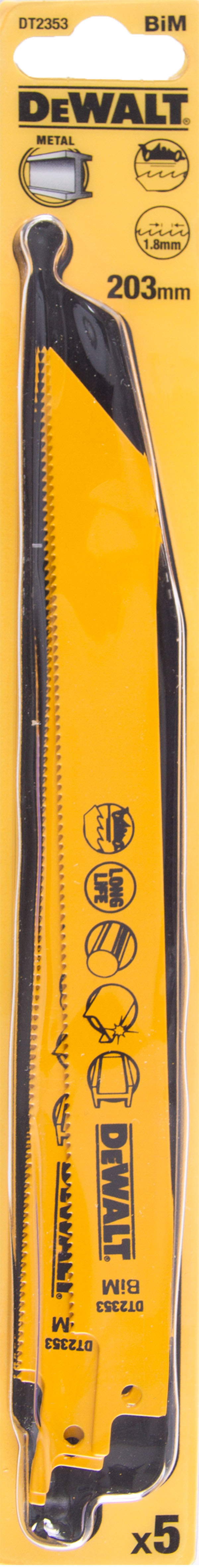 DEWALT 203mm Saber Saw Blade Set, 14 TPI, BIM, 5-Pack (DT2353-QZ)