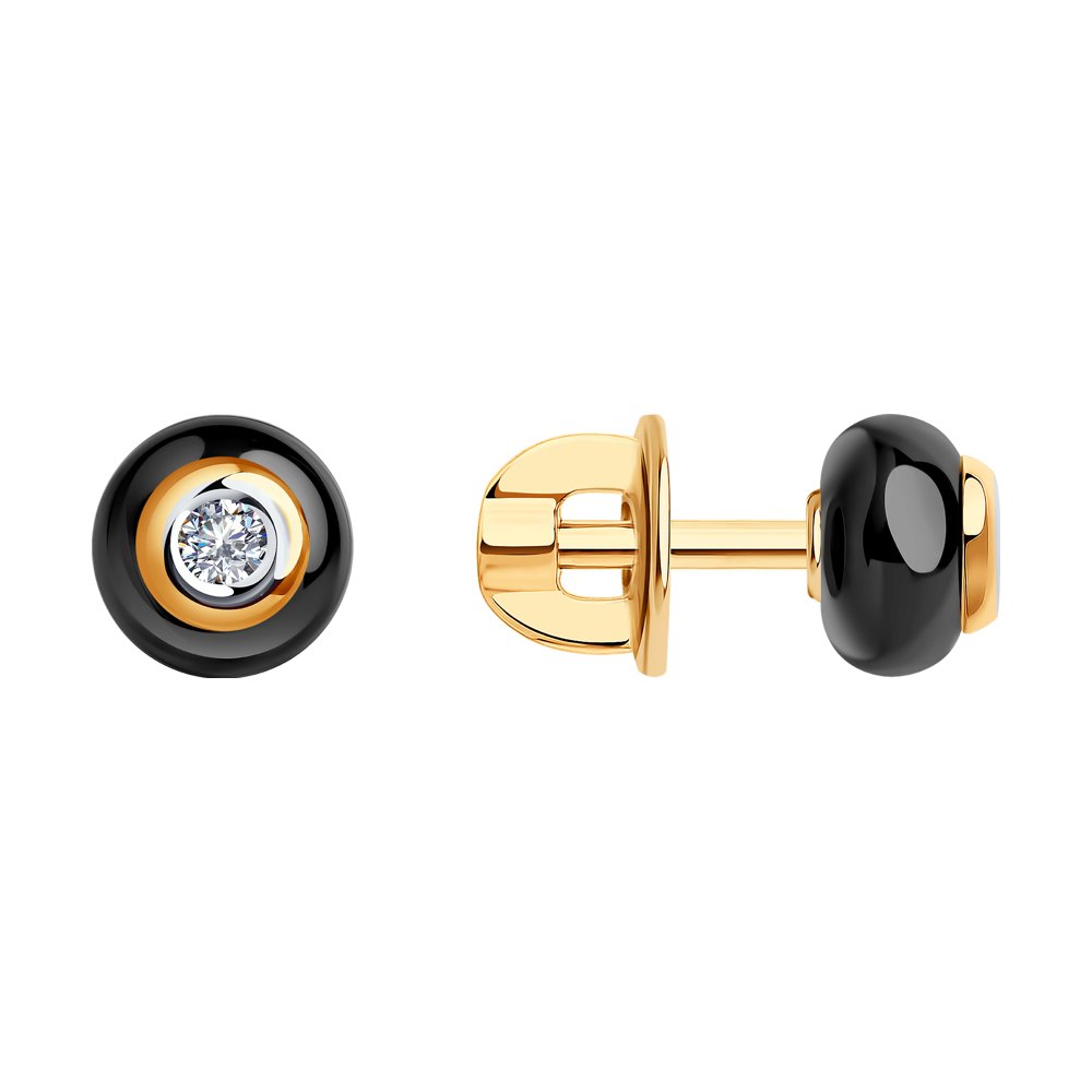 Серьги-пусеты из золота SOKOLOV Diamonds 6025069, керамика/бриллиант