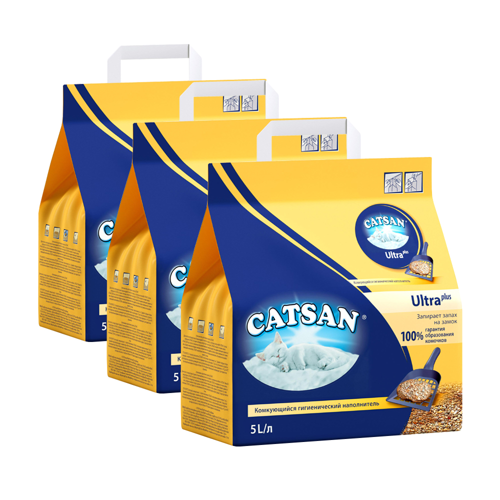 

Комкующийся наполнитель для кошек Catsan 9572 Ультра глиняный, 2.6 кг, 5 л, 3шт