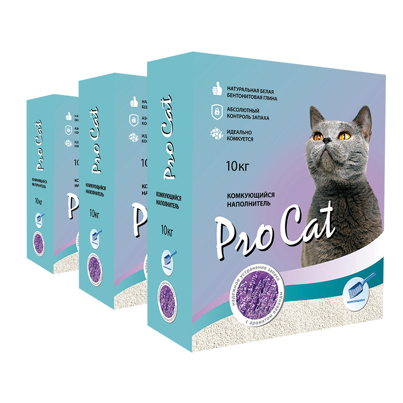 фото Комкующийся наполнитель для кошек pro cat lavanda глиняный, 10.37 кг, 10 л, 3шт
