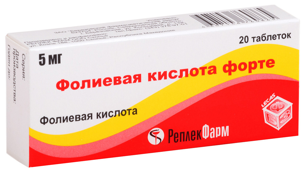 Купить Фолиевая кислота форте таблетки 5 мг №20, Replekpharm