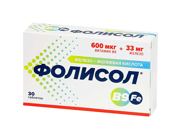 

Фолисол Железо+Фолиевая кислота 33мкг+600мкг таблетки №30