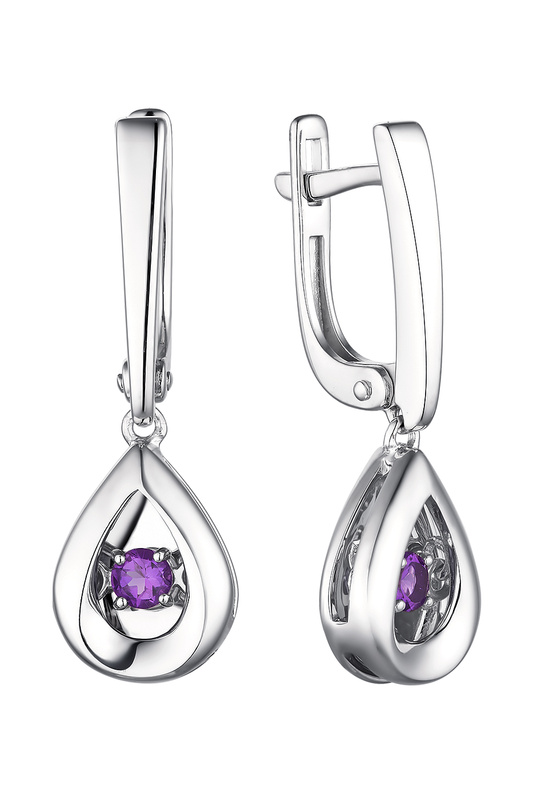 

Серьги женские из серебра АЛЬКОР 02-1874, аметист, 02-1874