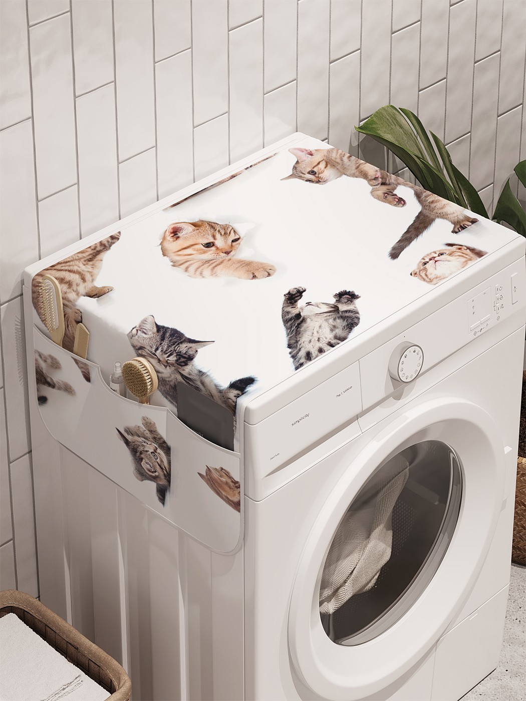 фото Органайзер "кошачьи игры" на стиральную машину, 45x120 см ambesonne