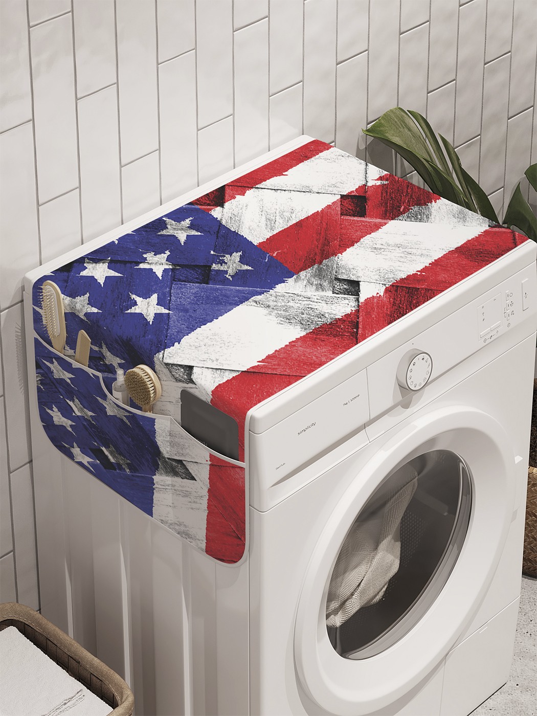 фото Органайзер "флаг сша на переплете" на стиральную машину, 45x120 см ambesonne