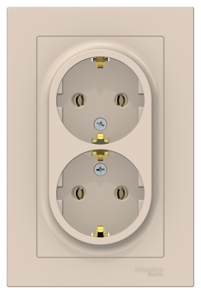 Розетка Schneider Electric ATN000224 2-местная, СП, 16А, с заземлением, в сборе, бежевая