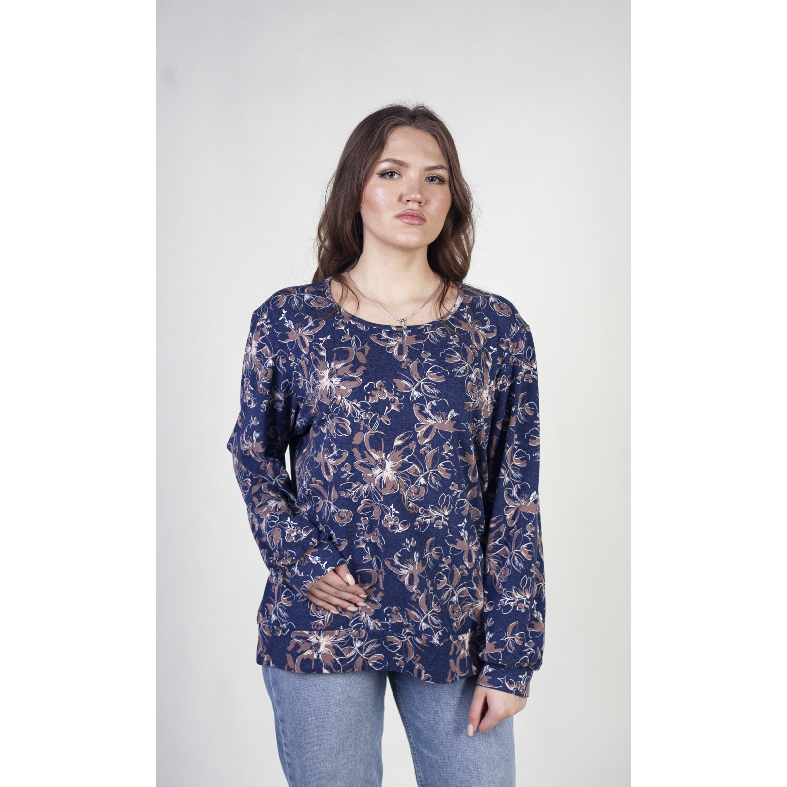 Свитшот женский Instance цветы синий 52-54 RU