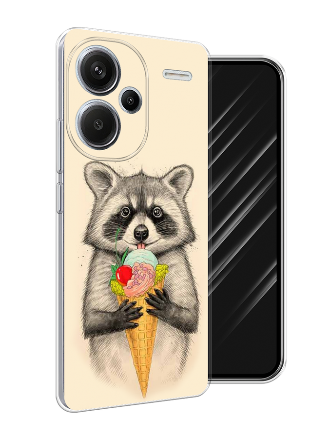 

Чехол Awog на Redmi Note 13 Pro+ "Енот с мороженым", Бежевый;серый, 320250-1