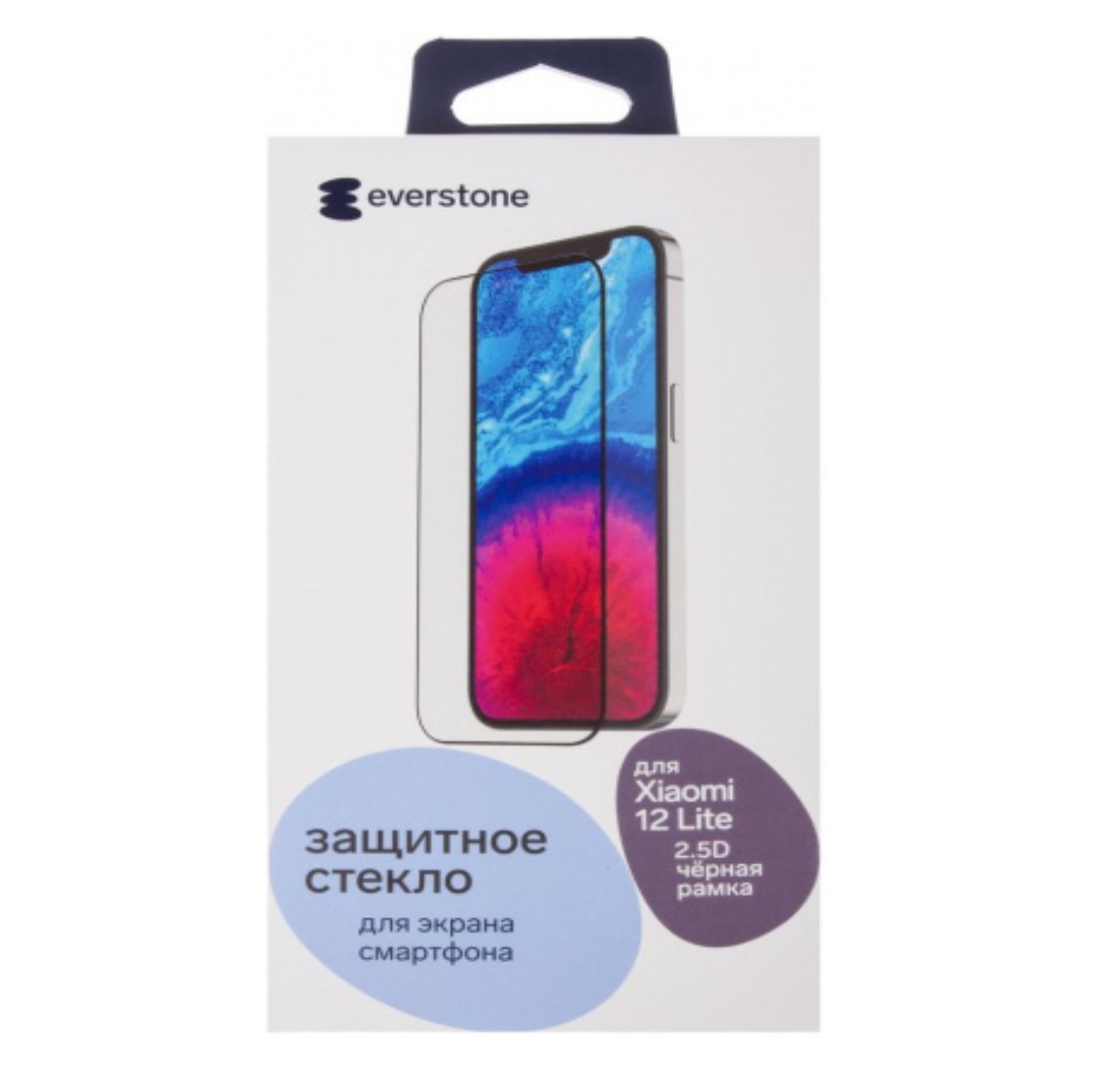 фото Защитное стекло everstone 2.5d fg для xiaomi 12 lite черная рамка