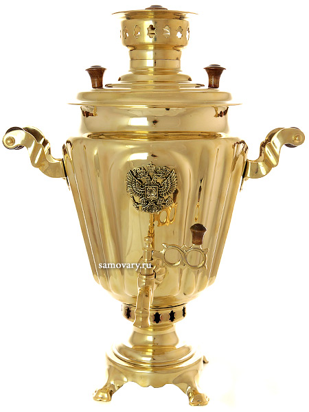 фото Самовар на дровах 5 литров желтый "конус" граненый с накладным гербом рф арт. 211694 тульские самовары