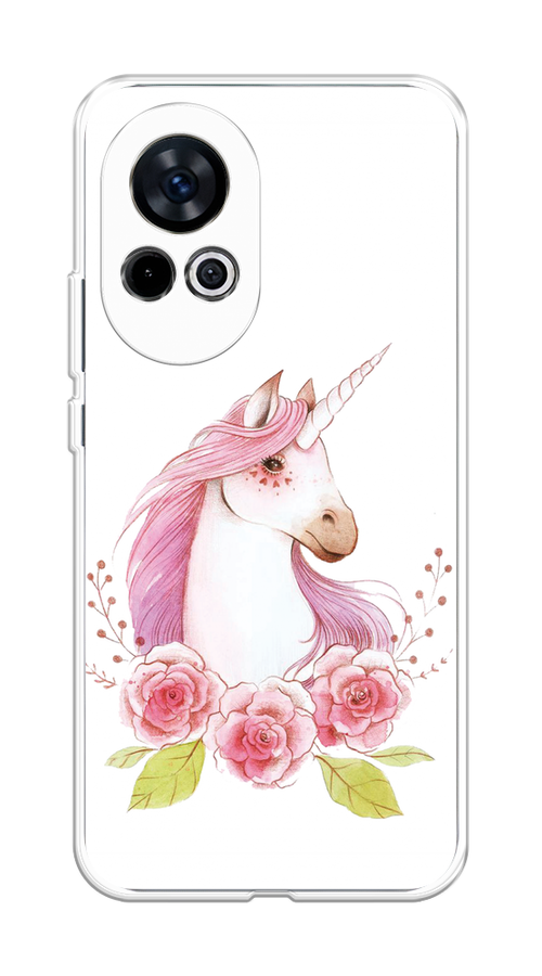 

Чехол на Huawei Nova 12 "Единорог цветы", Белый;розовый;серый, 6123050-1