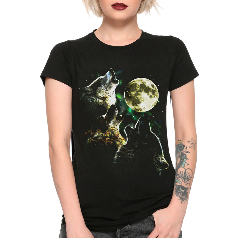 

Футболка женская Dream Shirts Волки воют на луну 9899269111 черная S, Волки воют на луну 9899269111