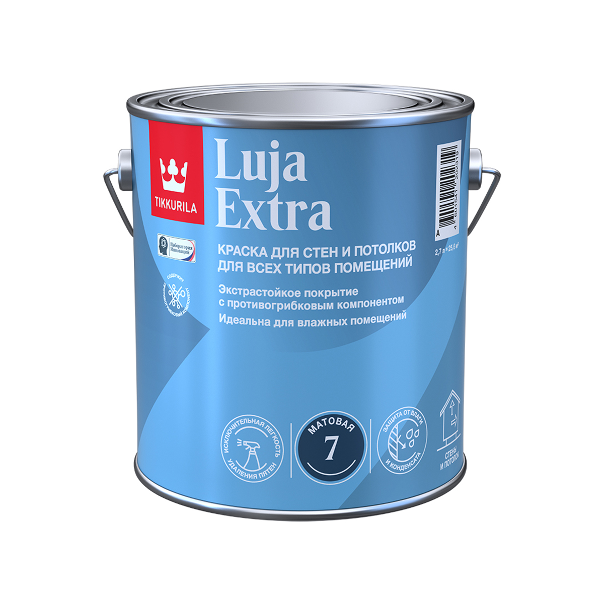 фото Краска для стен и потолков, tikkurila luja extra, матовая, база с, бесцветная, 2,7 л