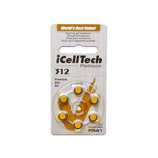 Батарейки iCellTech 312 (PR41) для слуховых аппаратов, 1 блистер (6 батареек)
