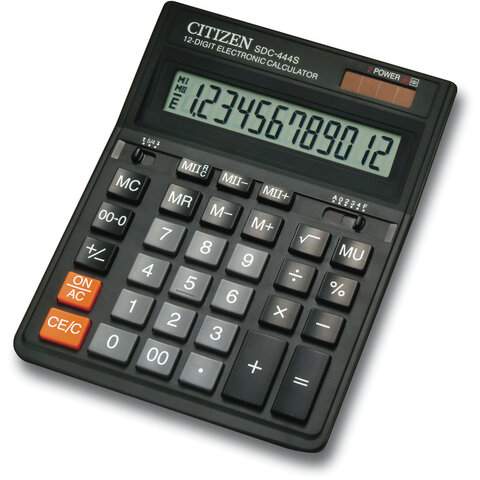 Калькулятор настольный CITIZEN SDC-444S (199х153 мм), 12 разрядов, двойное питание (арт. 2