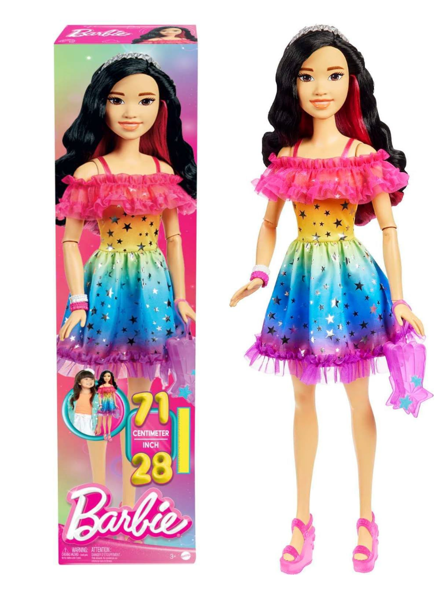 Кукла Барби 71 См С Сумочкой И В Радужном Платье, Черные Волосы кукла барби 70 см barbie стильная подружка черные волосы