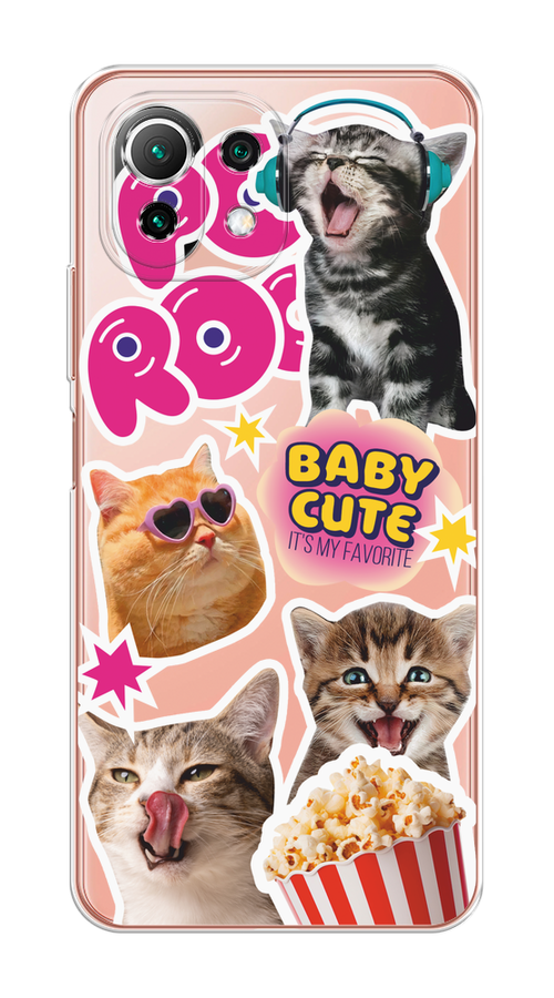 

Чехол на Xiaomi Mi 11 Lite/5G NE "Popcorn cats", Серый;коричневый;розовый, 310250-1