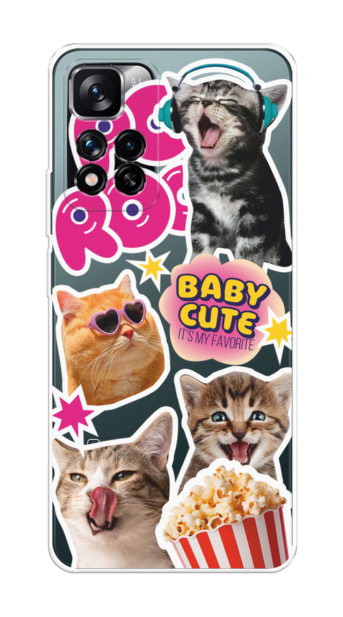 

Чехол на Xiaomi Redmi Note 11 Pro Plus 5G "Popcorn cats", Серый;коричневый;розовый, 312150-1