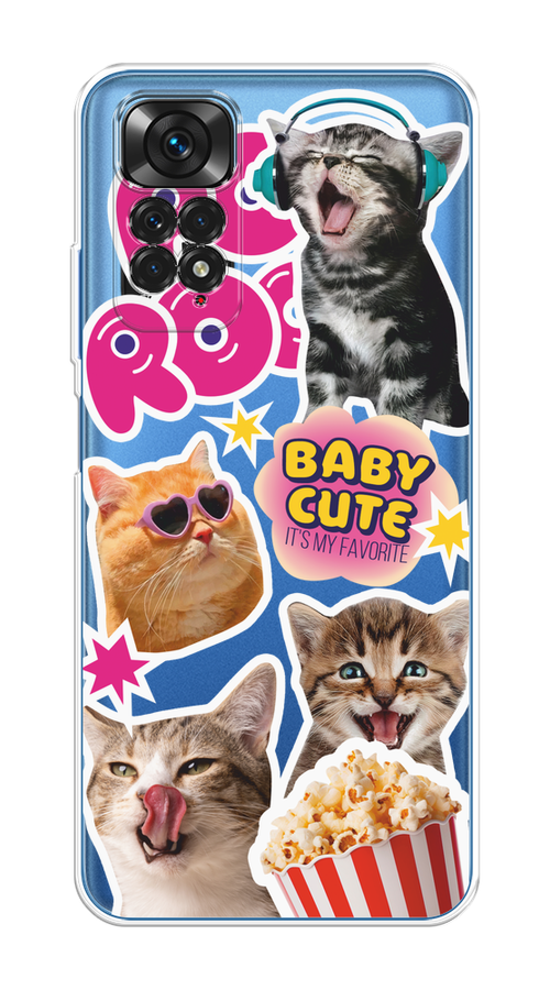 

Чехол на Xiaomi Redmi Note 11 4G Global "Popcorn cats", Серый;коричневый;розовый, 312850-1