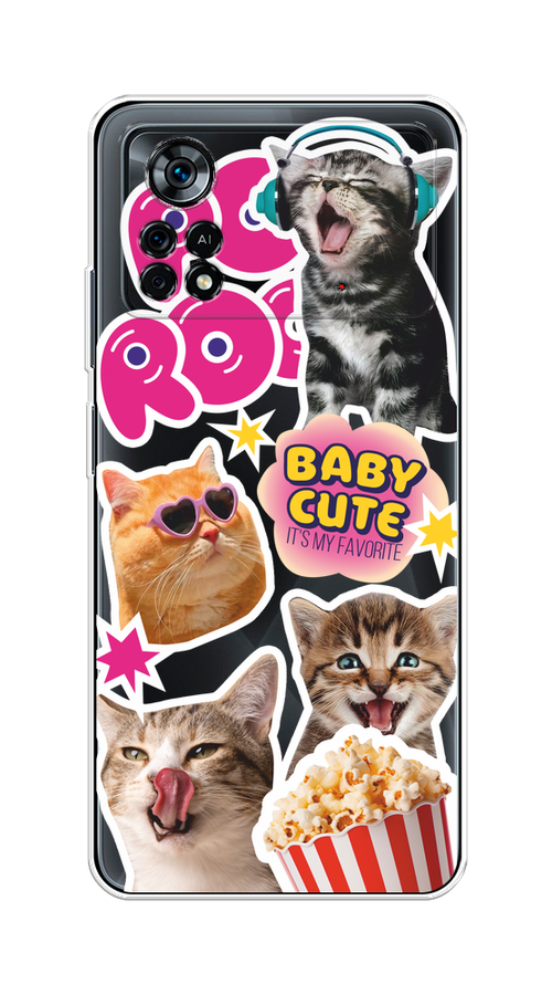 

Чехол на Xiaomi Poco X4 Pro 5G "Popcorn cats", Серый;коричневый;розовый, 313150-1