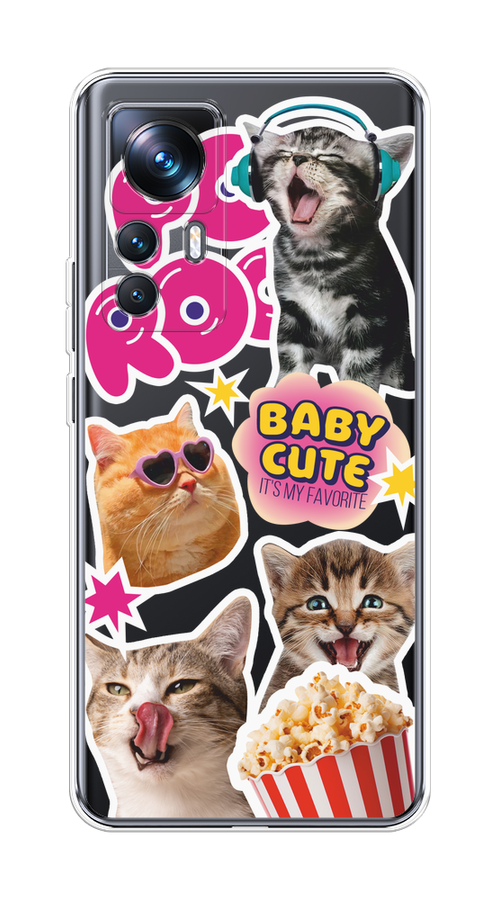 

Чехол на Xiaomi 12T Pro "Popcorn cats", Серый;коричневый;розовый, 315750-1