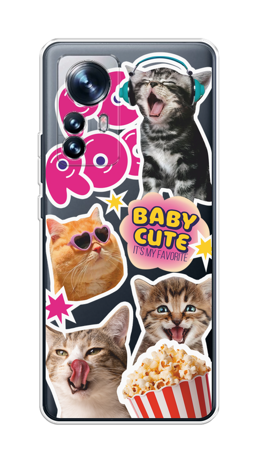 

Чехол на Xiaomi 12/12X/12S "Popcorn cats", Серый;коричневый;розовый, 316050-1