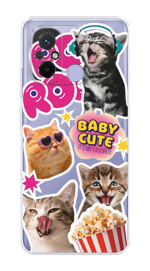 

Чехол на Redmi 12C/Poco C55 "Popcorn cats", Серый;коричневый;розовый, 318250-1