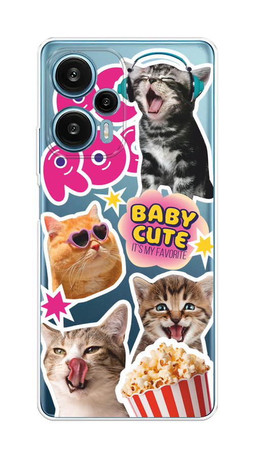 

Чехол на Xiaomi Redmi Note 12 Turbo/Poco F5 "Popcorn cats", Серый;коричневый;розовый, 318450-1