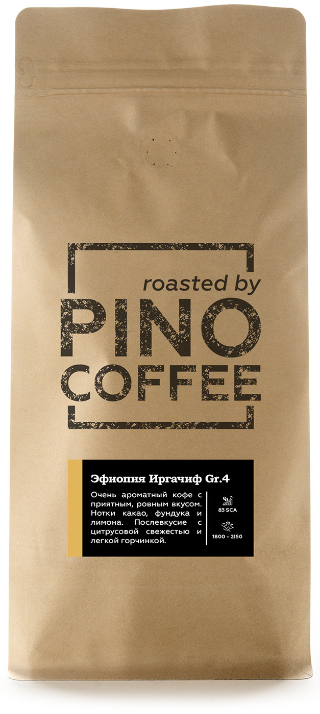 

Свежеобжаренный кофе PINOCOFFEE Эфиопия Иргачеффе Грейд 4 1000 гр в зернах, Yirgacheffe