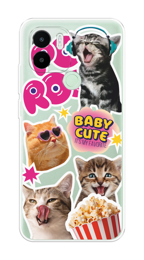 

Чехол на Xiaomi Redmi A1+/Redmi A2+/Poco C51/C50 "Popcorn cats", Серый;коричневый;розовый, 318550-1