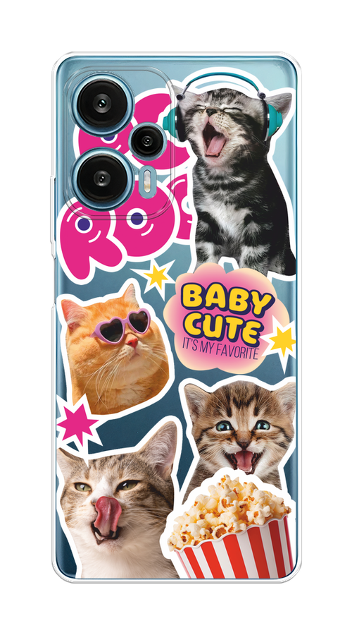 

Чехол на Xiaomi Redmi Note 12 Turbo/Poco F5 "Popcorn cats", Серый;коричневый;розовый, 318750-1