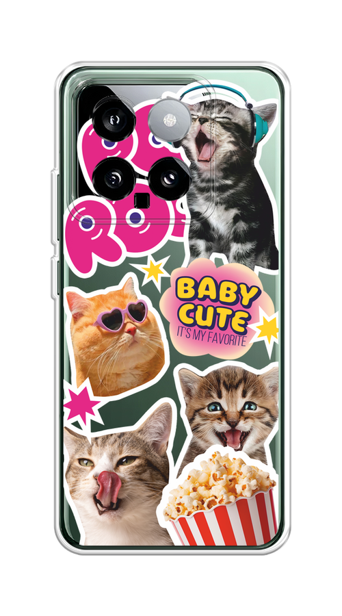 

Чехол на Xiaomi 14 "Popcorn cats", Серый;коричневый;розовый, 320350-1