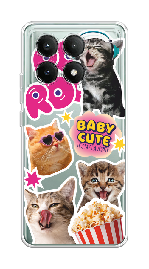 

Чехол на Xiaomi Poco X6 PRO 5G "Popcorn cats", Серый;коричневый;розовый, 320950-1