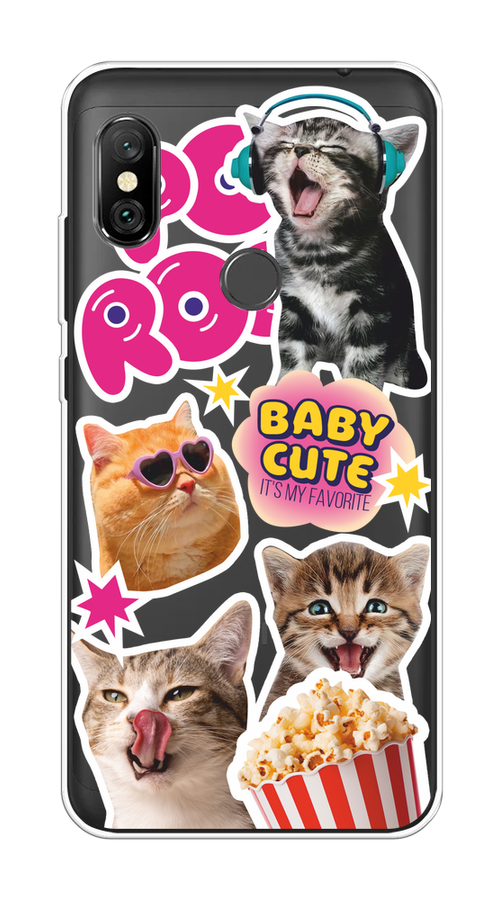 

Чехол на Xiaomi Redmi Note 6 Pro "Popcorn cats", Серый;коричневый;розовый, 34650-1