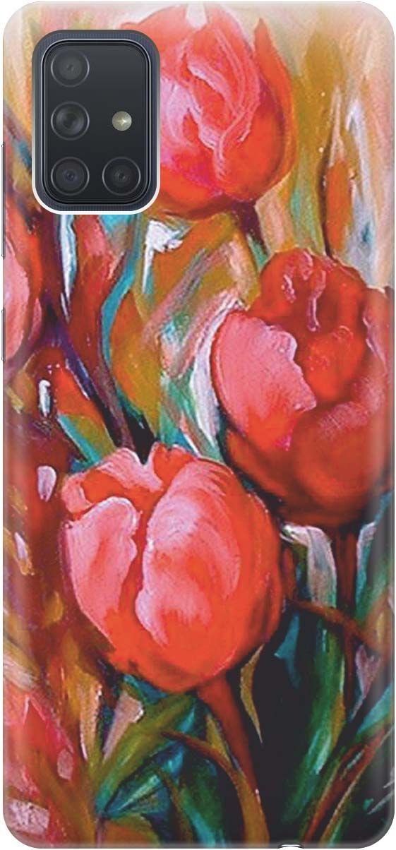 

Силиконовый чехол на Samsung Galaxy A71 с принтом "Тюльпаны", Зеленый;красный, 194