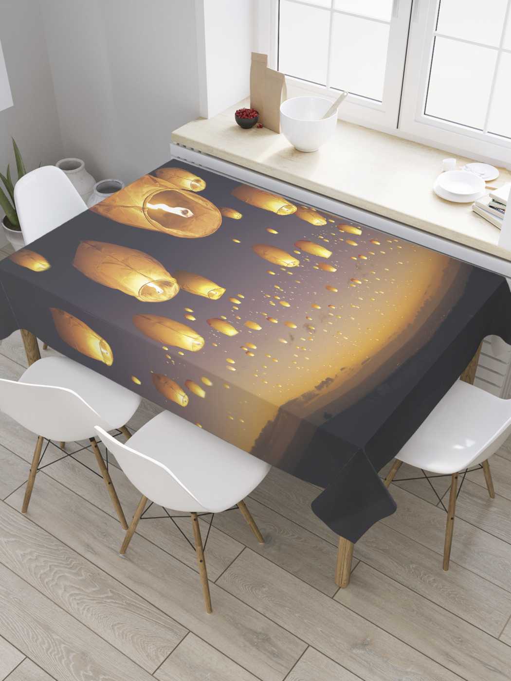 

Скатерть прямоугольная JoyArty "Фонарики в небе" из оксфорда, 120x145 см, Оранжевый, Фонарики в небе