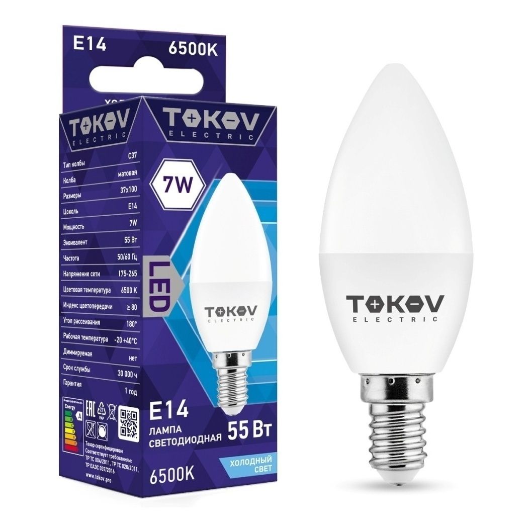 Лампа светодиодная Tokov Electric Е14 7 Вт 6500 К свеча