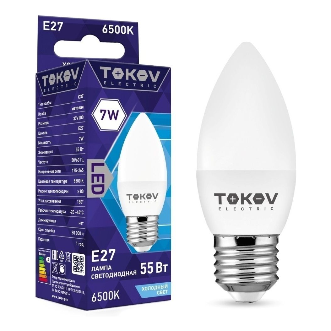 Лампа светодиодная Tokov Electric Е27 7 Вт 6500 К свеча