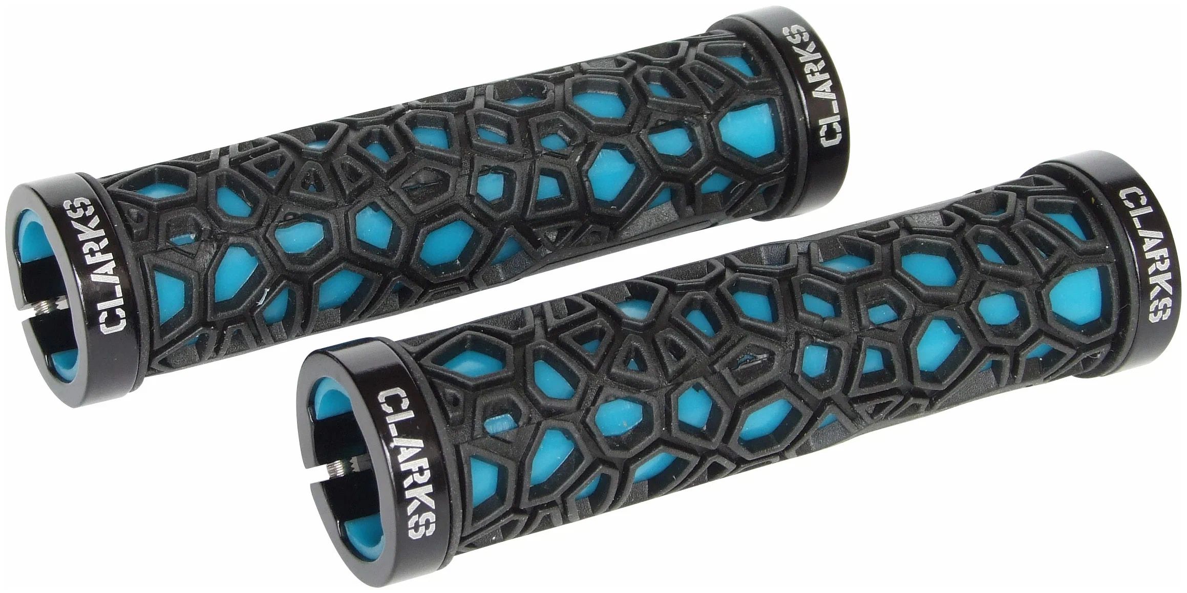 Грипсы велосипедные ручки на руль CLO208 резина/гель 130мм с 2 фиксатора черно-синие CLARK