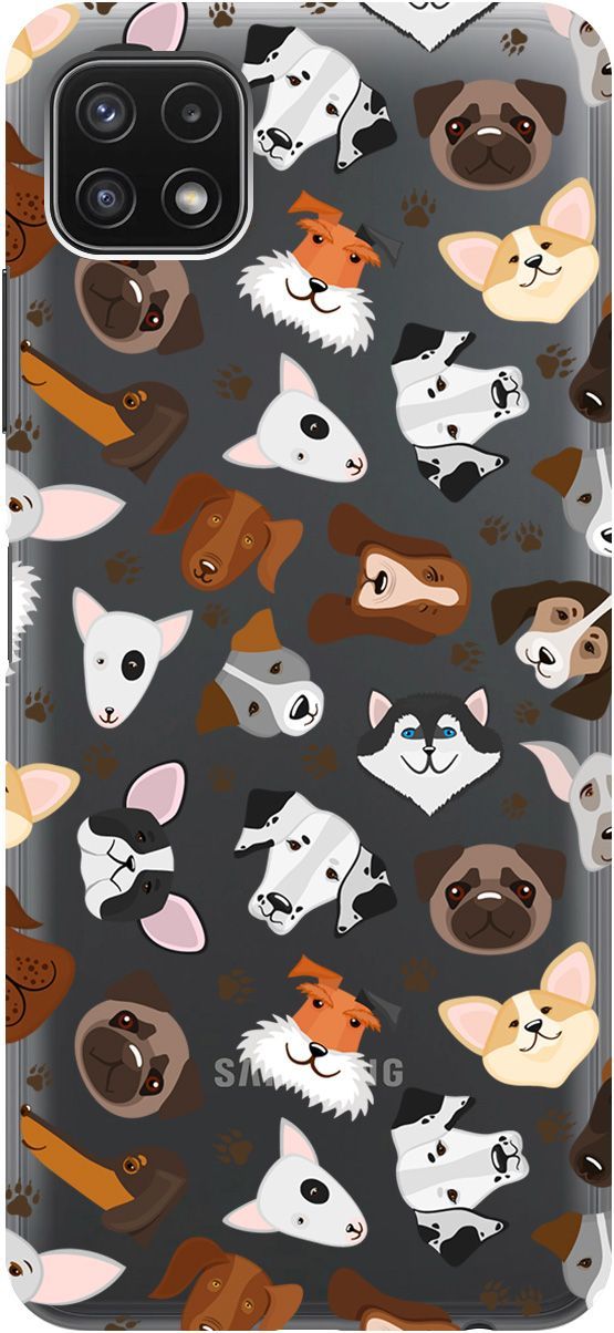 

Чехол на Samsung Galaxy A22s 5G "Dogs Pattern" прозрачный, Прозрачный;коричневый, 5638