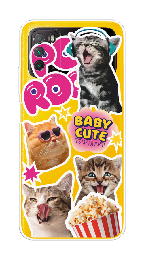 

Чехол на Xiaomi Poco M3 "Popcorn cats", Серый;коричневый;розовый, 39550-1
