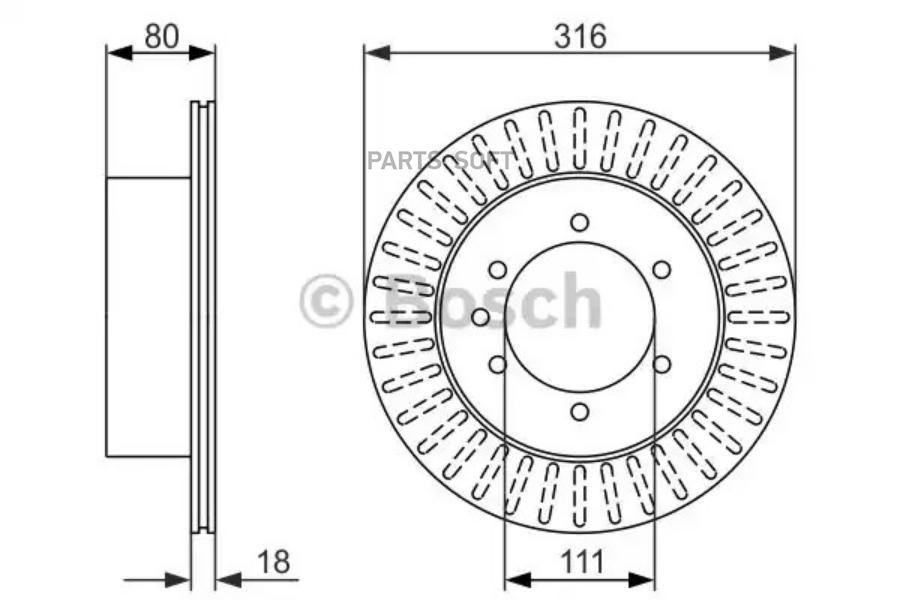 

BOSCH Диск торм. зад.[316,5x18] 6 отв. NISSAN PATROL GRI/II 2.8-4.2 09.88->