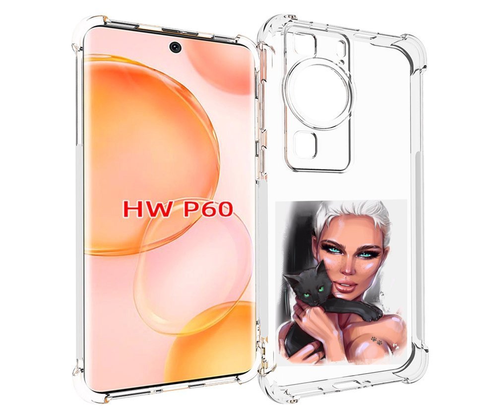 Чехол MyPads девушка-с-черным-котиком женский для Huawei P60