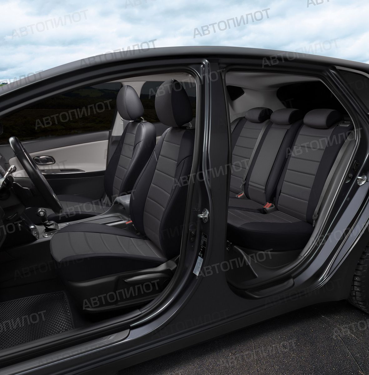 

Авточехлы Hyundai Solaris 1 sd / Kia Rio 3 sd AUTOPILOT ki-si-sk-chets-a, Черный;серый